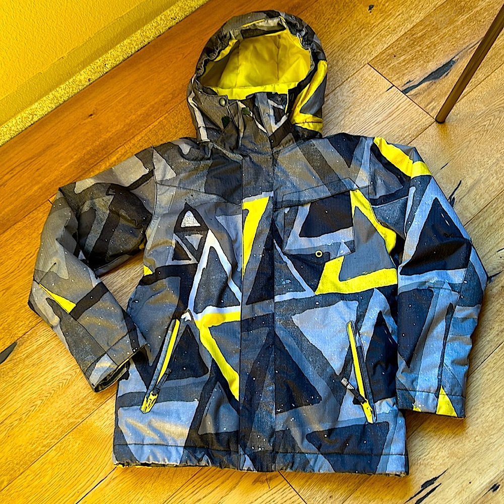 Quiksilver, snow, jacket, gray yellow, black detachable hood size 12